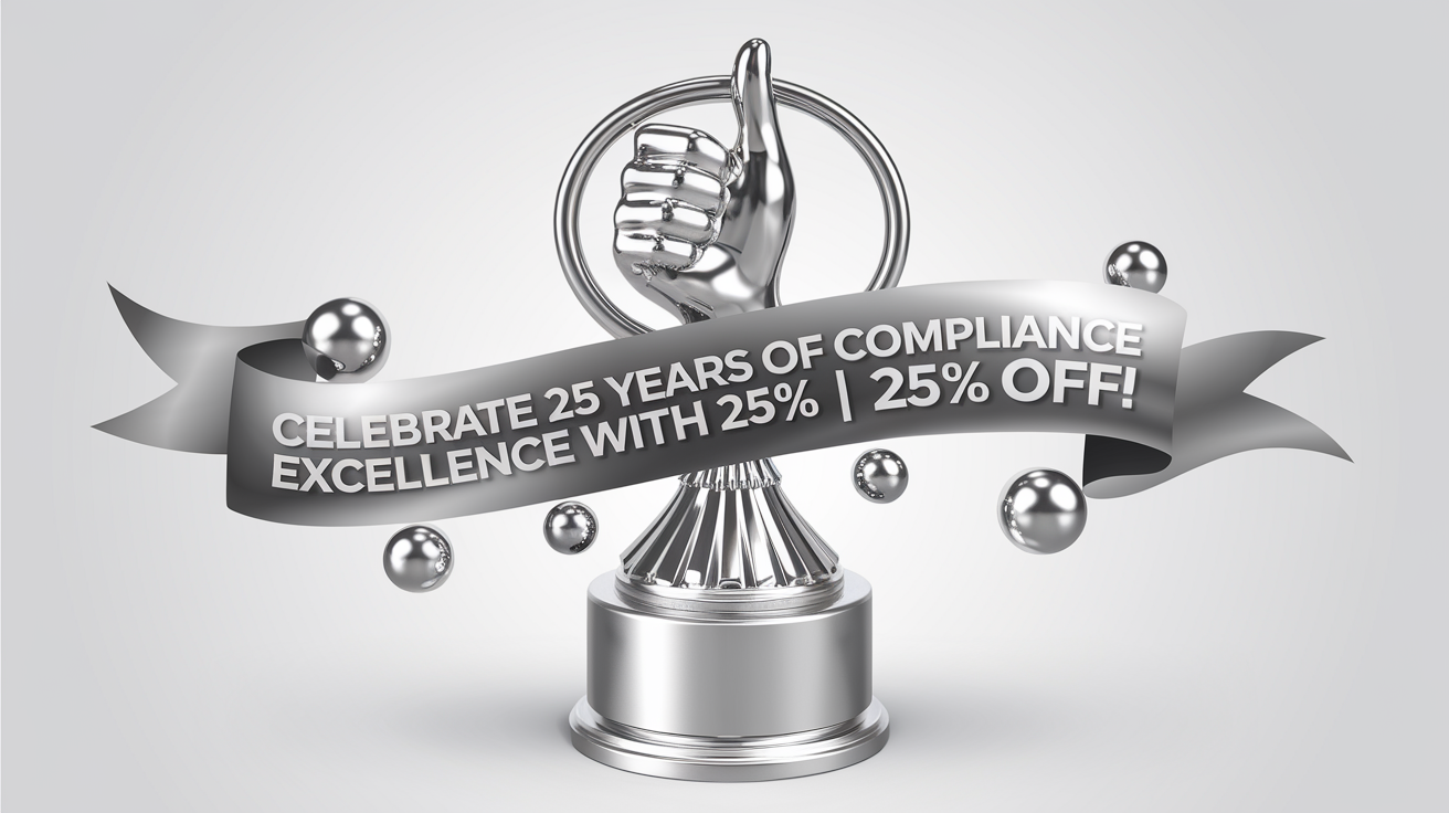 Join Compliance Consultant in celebrating 25 years of exceptional service! Enjoy 25% off all services and products (t&Cs apply) 25th Anniversary