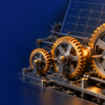 Chatgpt Image Sep 30 2026 07_29_56 Pm - Compliance Consultant London Interlocking gold and silver gears in a precision machine against a deep blue background.